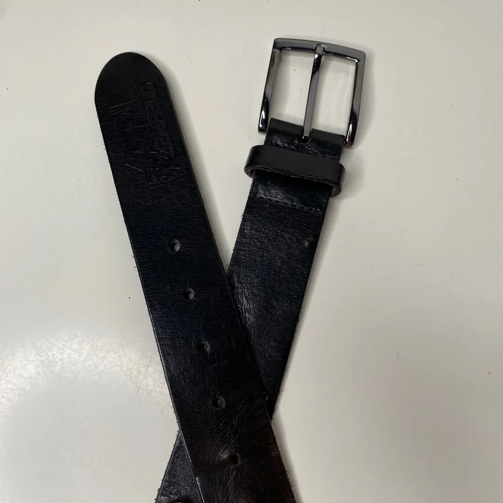 KARL LAGERFELD Mens Black Leather Belt Silver Buckle Size 105/40‎